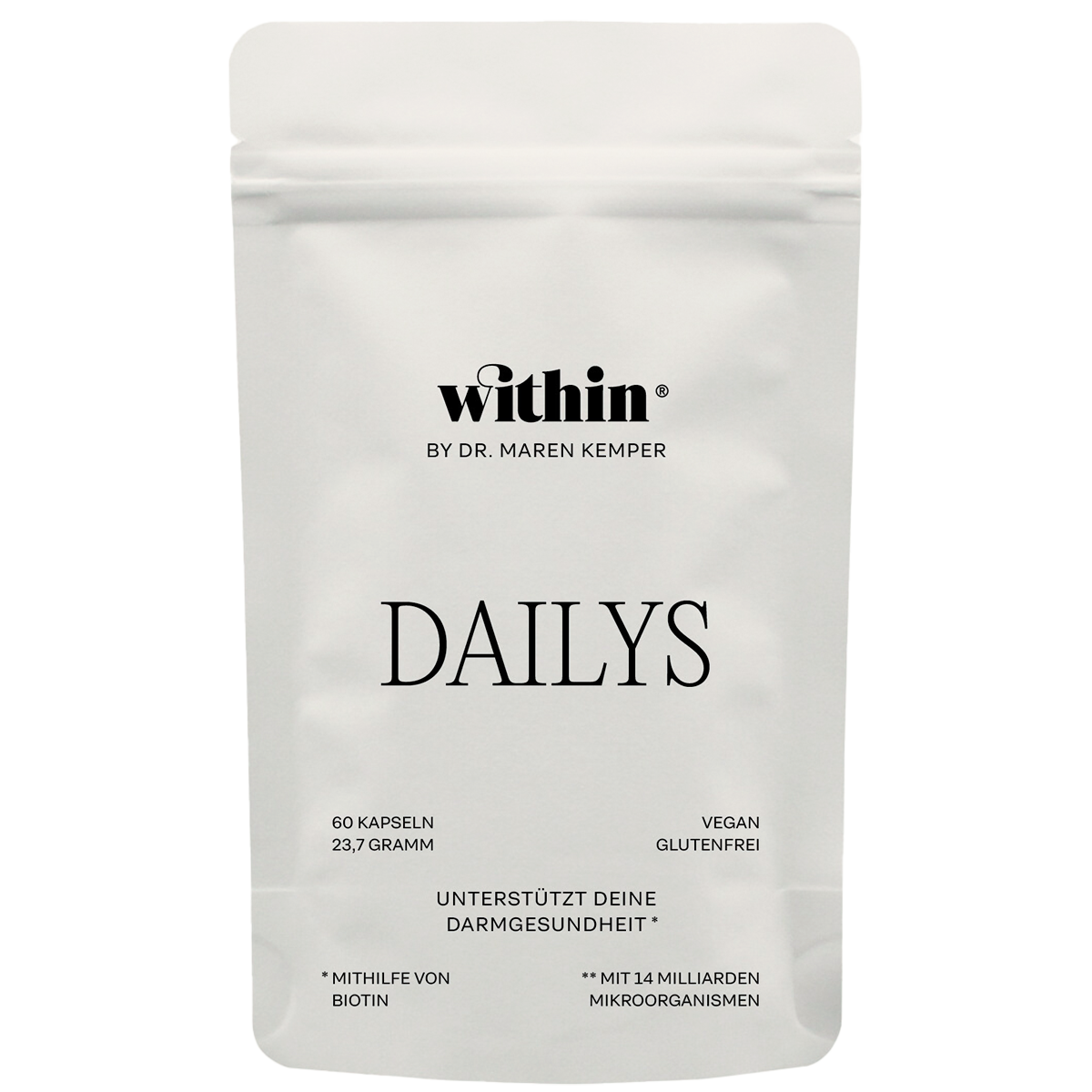 Dailys Probiotikum Nachfüllbeutel von within® – nachhaltige Verpackung mit 7 Bakterienstämmen und Saccharomyces boulardii